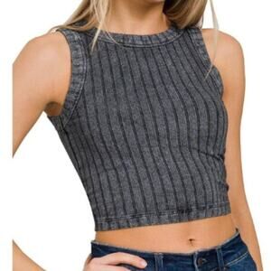 Zenana Ribbed Semi-Cropped Tank – Grey, Small